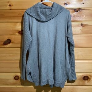 Gray cowl neck loose fit sweater with bottom design back